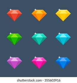 Vector illustration. Flat diamond with shadow. Crystal. 