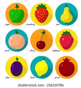 Vector illustration of a flat drawn style - set of fruits, berries - draw simple figures.