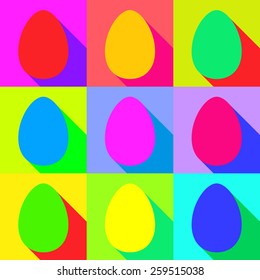 Vector illustration: flat Easter holiday seamless background with bright pop art eggs