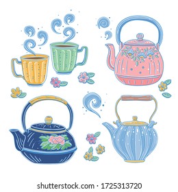 Vector illustration of flat effect teapot and teacup