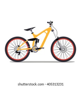 vector illustration flat for extreme sports bike trips in the mountains. tech design on a white background.