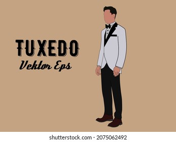 Ilustración vectorial de un hombre de cara plana con un esmoquin blanco formal.  Está la inscripción "Vector de Tuxedo Eps".