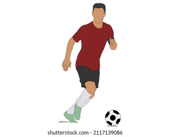 Vector illustration of a flat -faced soccer player playing soccer on a white background. Sports theme concept.
