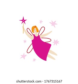 Vector illustration with a flat fairy on white background. Childish fairytale character