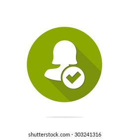 Vector illustration of flat female user connection and web interface icon . Could be used as menu button, user interface element template, badge, sign, symbol, company logo, mobile application element