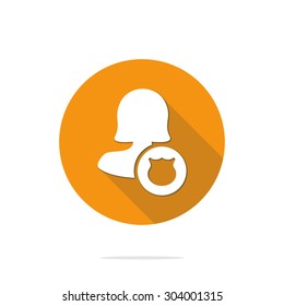 Vector illustration of flat female user icon .  Could be used as menu button, user interface element template, badge, sign, symbol, company logo
