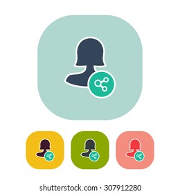 Vector illustration of flat female user connection and web interface icon . Could be used as menu button, user interface element template, badge, sign, symbol, company logo, mobile application element