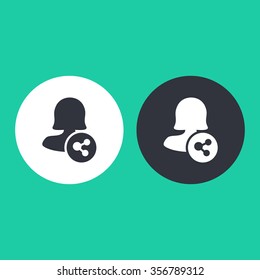 Vector illustration of flat female user connection and web interface icon . Could be used as menu button, user interface element template, badge, sign, symbol, company logo, mobile application element