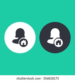 Vector illustration of flat female user connection and web interface icon . Could be used as menu button, user interface element template, badge, sign, symbol, company logo, mobile application element