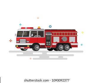 Vector Illustration Of Flat Fire Engine. Colorful Illustration.