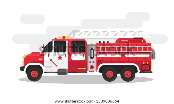 Vector illustration of flat fire engine.\
Colorful illustration.