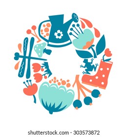 Vector illustration of flat flowers garden elements.