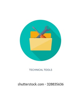 Vector illustration. Flat folder. Document and information. Computing. Tools,settings.