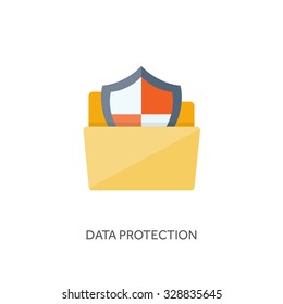 Vector illustration. Flat folder. Document and information. Computing. Shield,data protection and security.