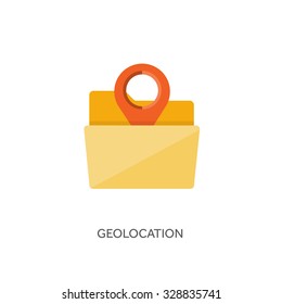 Vector illustration. Flat folder. Document and information. Computing. Geolocation. Map pointer.