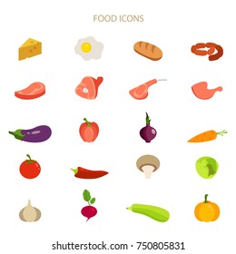 Vector illustration of flat food icons
