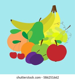 Vector illustration of flat fruit composition. Set of fruits icons