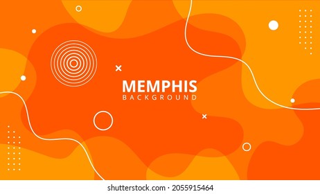 Vector illustration flat geometric memphis background with orange background Premium Vector. Suitable for cover background, flyer, poster, presentation and etc.