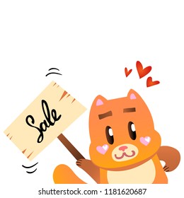 Vector illustration, Flat ginger smiling cat holding a table. Applicable for greeting cards, stickers, t-shirt prints, banners, etc.
