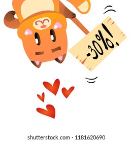 Vector illustration, Flat ginger smiling fox holding a table. Applicable for greeting cards, stickers, t-shirt prints, banners, etc.