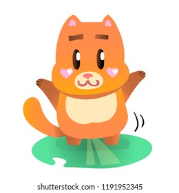 Vector illustration, Flat ginger smiling cat. Applicable for greeting cards, stickers, t-shirt prints, banners, etc.