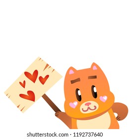 Vector illustration, Flat ginger smiling cat holding a table. Applicable for greeting cards, stickers, t-shirt prints, banners, etc.