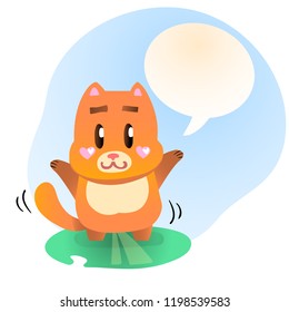 Vector illustration, Flat ginger smiling cat with a speech bubble for your text. Applicable for greeting cards, stickers, t-shirt prints, banners, etc.