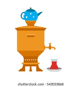 vector illustration of flat golden Samovar