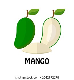 Vector Illustration Flat Green Mango isolated on white background , minimal style , Raw materials fresh fruit