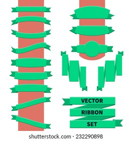 Vector Illustration of Flat green Ribbon set for Design, Website, Background, Digital, Banner. Vintage Frame Sign Template
