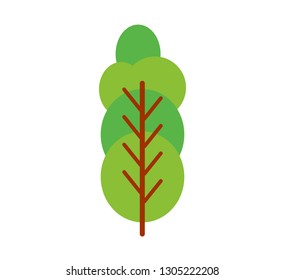 Vector illustration, flat green tree. Isolated on white background, can be used as icon for nature designs, maps, landscapes, etc.