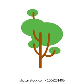 Vector illustration, flat green tree. Isolated on white background, can be used as icon for nature designs, maps, landscapes, etc.