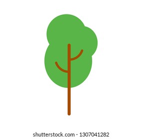 Vector illustration, flat green tree. Isolated on white background, can be used as icon for nature designs, maps, landscapes, etc.
