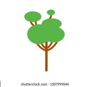 Vector illustration, flat green tree. Isolated on white background, can be used as icon for nature designs, maps, landscapes, etc.