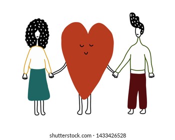 Vector illustration of flat happy loving couple illustration isolated on white background. Young people in love portrait. Cartoon style. Good for Valentine day card design