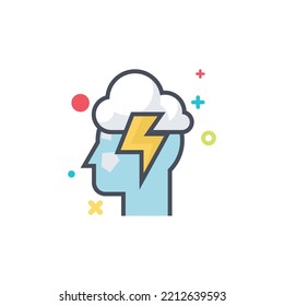 vector illustration of flat head and lightning cloud icon.
