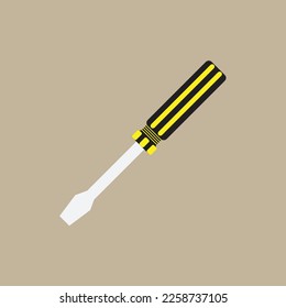Vector Illustration of Flat Head Screwdriver. Isolated on beige background