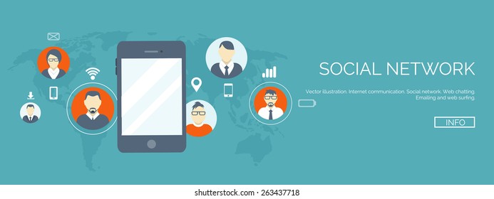 Vector illustration. Flat header.  Business communication and correspondence. Social network.