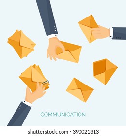 Vector illustration. Flat header.  Business communication, correspondence. Social network.