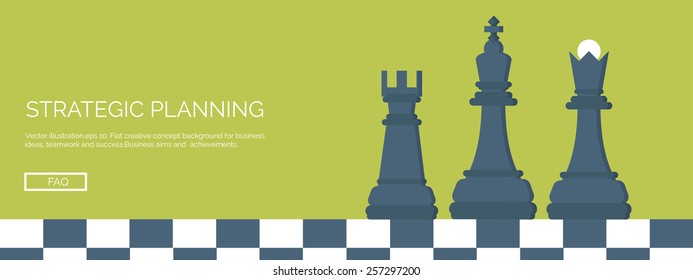 Vector illustration. Flat header. Chess. Management and achievements. Smart solutions and business aims. Generating ideas. Business planning and strategy