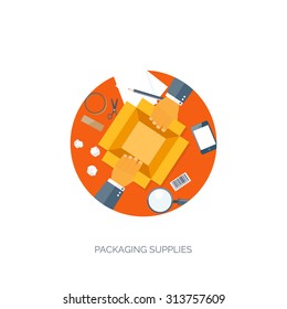 Vector illustration. Flat header. International delivery and worldwide postage. Emailing and online shopping. Envelope and package.