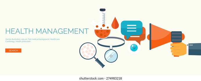 Vector illustration. Flat header. Medical background. First aid and diagnostic. Medical research and therapy. Global healthcare.