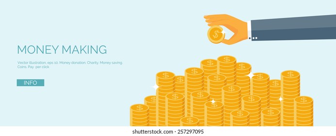  Ilustración vectorial. Encabezado plano. Dinero y dinero. Pagos Web. Moneda mundial. Tienda de Internet, compras. Pago por clic.Negocios.