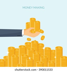 Vector illustration. Flat header. Money, money making. Web payments. World currency. Internet store, shopping. Pay per click. Business.