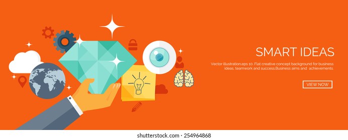 Vector illustration. Flat header. New ideas and smart solutions. Business aims. Teamwork. Targeting.