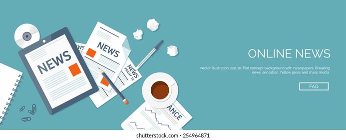 Vector illustration. Flat header. Online news. Newsletter and information. Business and market news. Financial report.