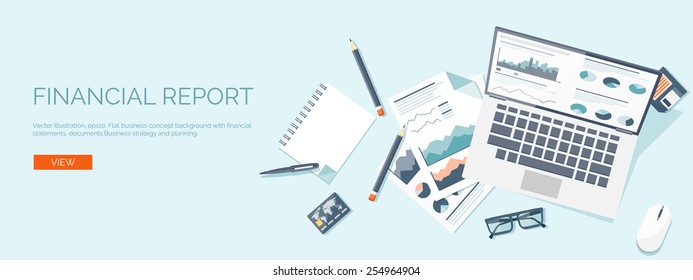 Vector Illustration. Flat Header. Online News. Newsletter And Information. Business And Market News. Financial Report.