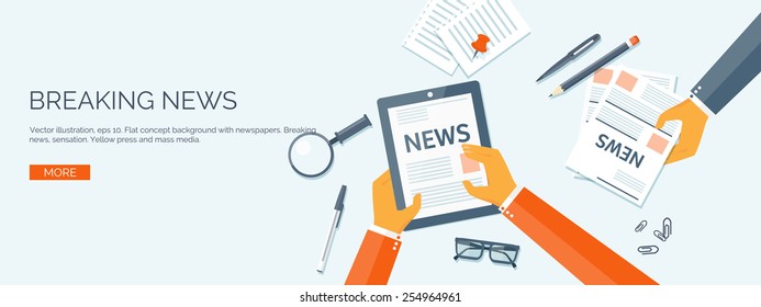 Vector Illustration. Flat Header. Online News. Newsletter And Information. Business And Market News. Financial Report.