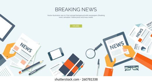 Vector illustration. Flat header. Online news. Newsletter and information. Business and market news. Financial report.