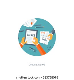 Vector illustration. Flat header. Online news. Newsletter and information. Business and market news. Financial report.